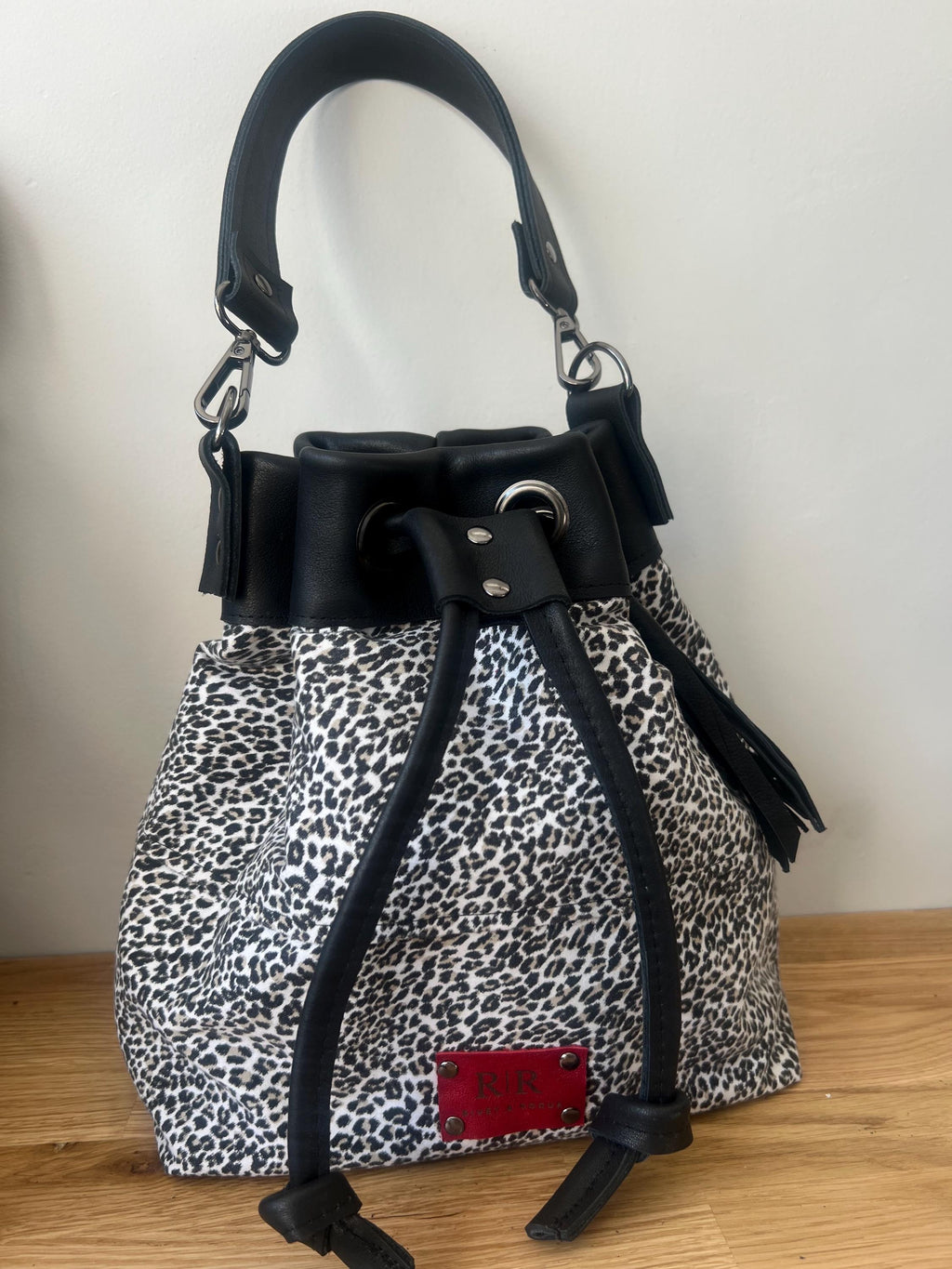 Handcrafted Leather & Denim Handbag Bucket Bag