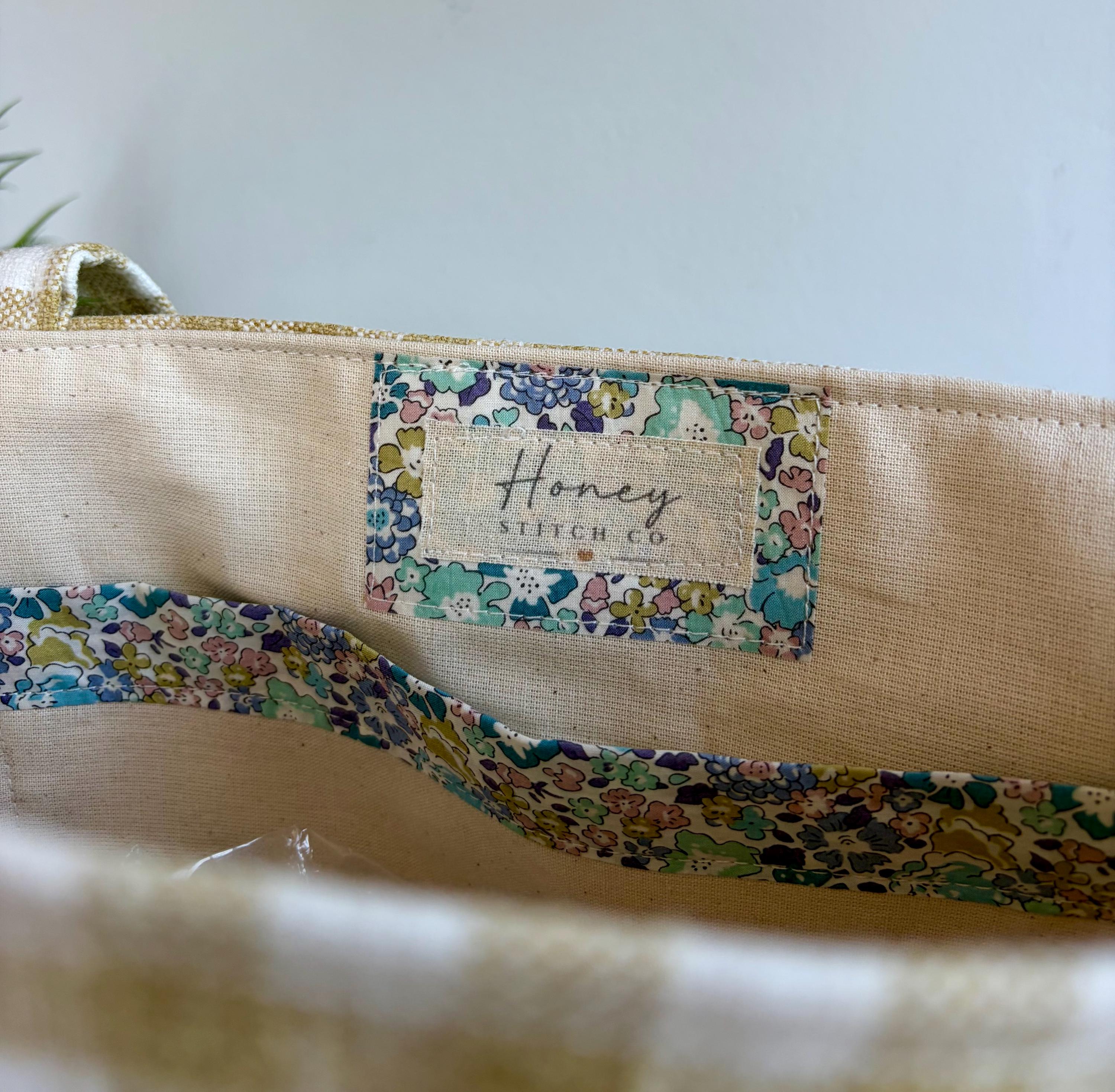 Liberty Michelle Green Ruffle Tote Bag – Gingham & Floral | Honey Stitch Co. Collection | Handmade Tote