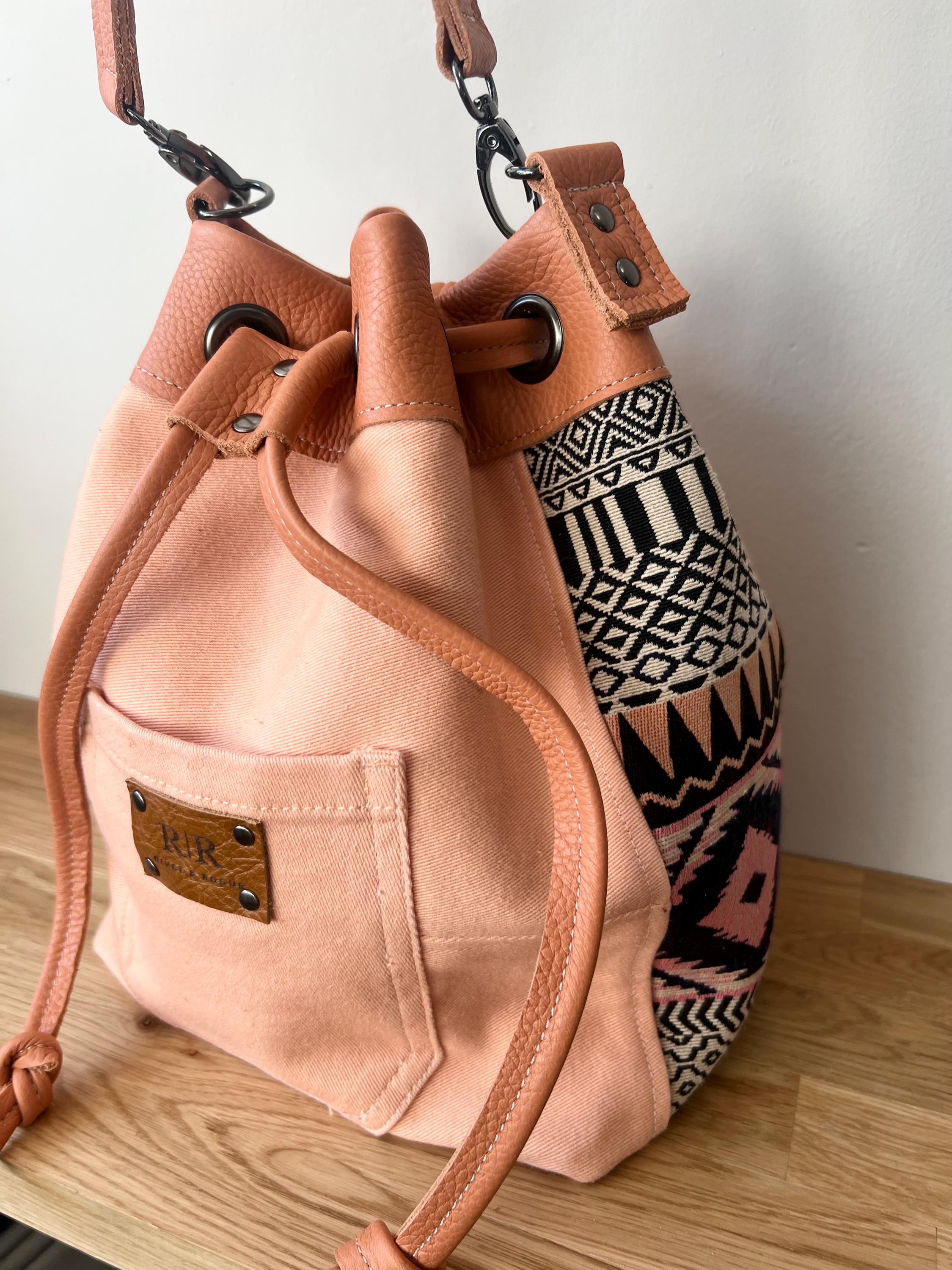 Handcrafted Leather & Denim Handbag Bucket Bag