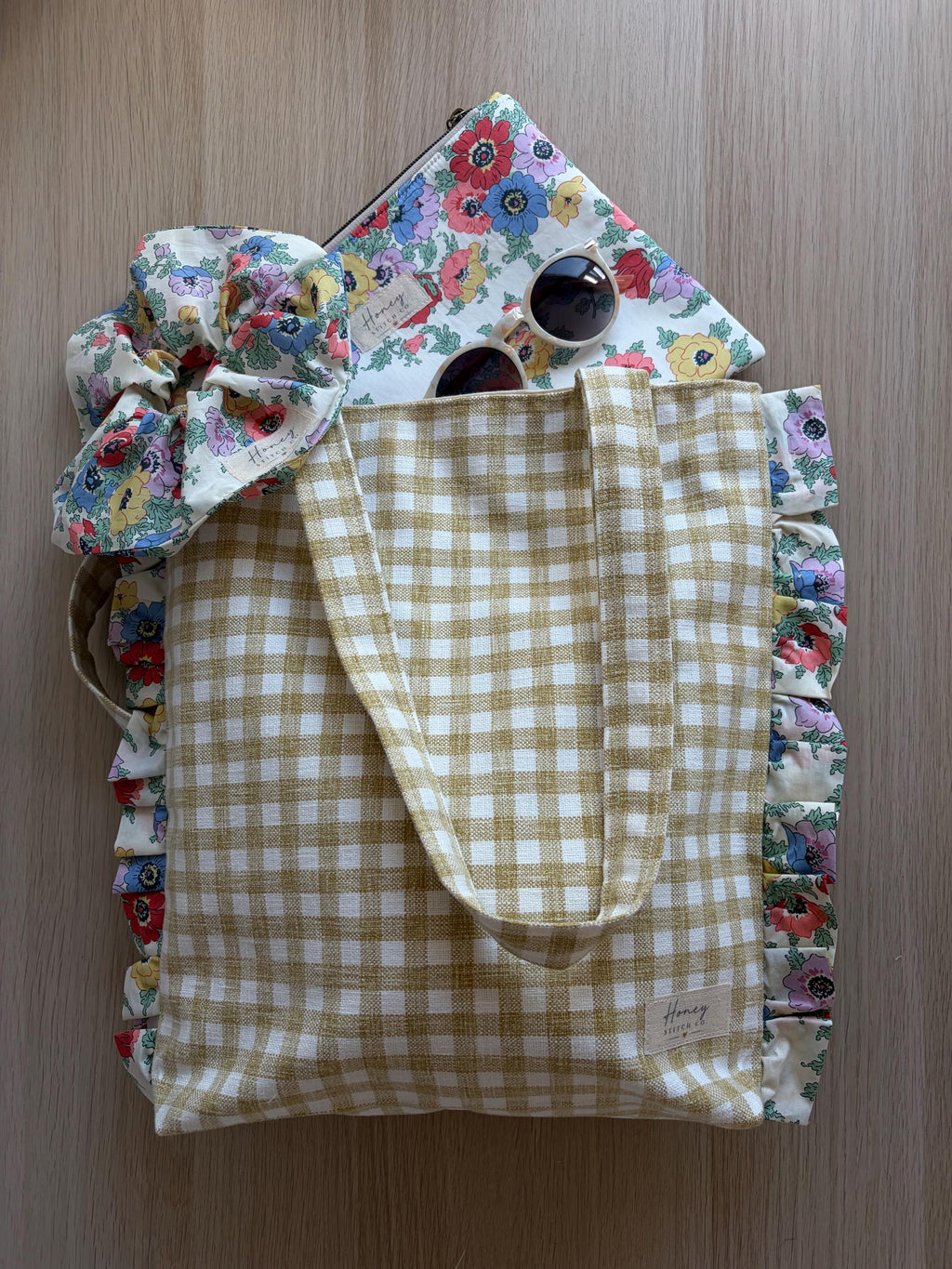 Liberty Madeline Rainbow Tote Bag | Handmade Floral Tote with Matching Pouch & Scrunchie | Everyday Shoulder Bag | Gift for Her