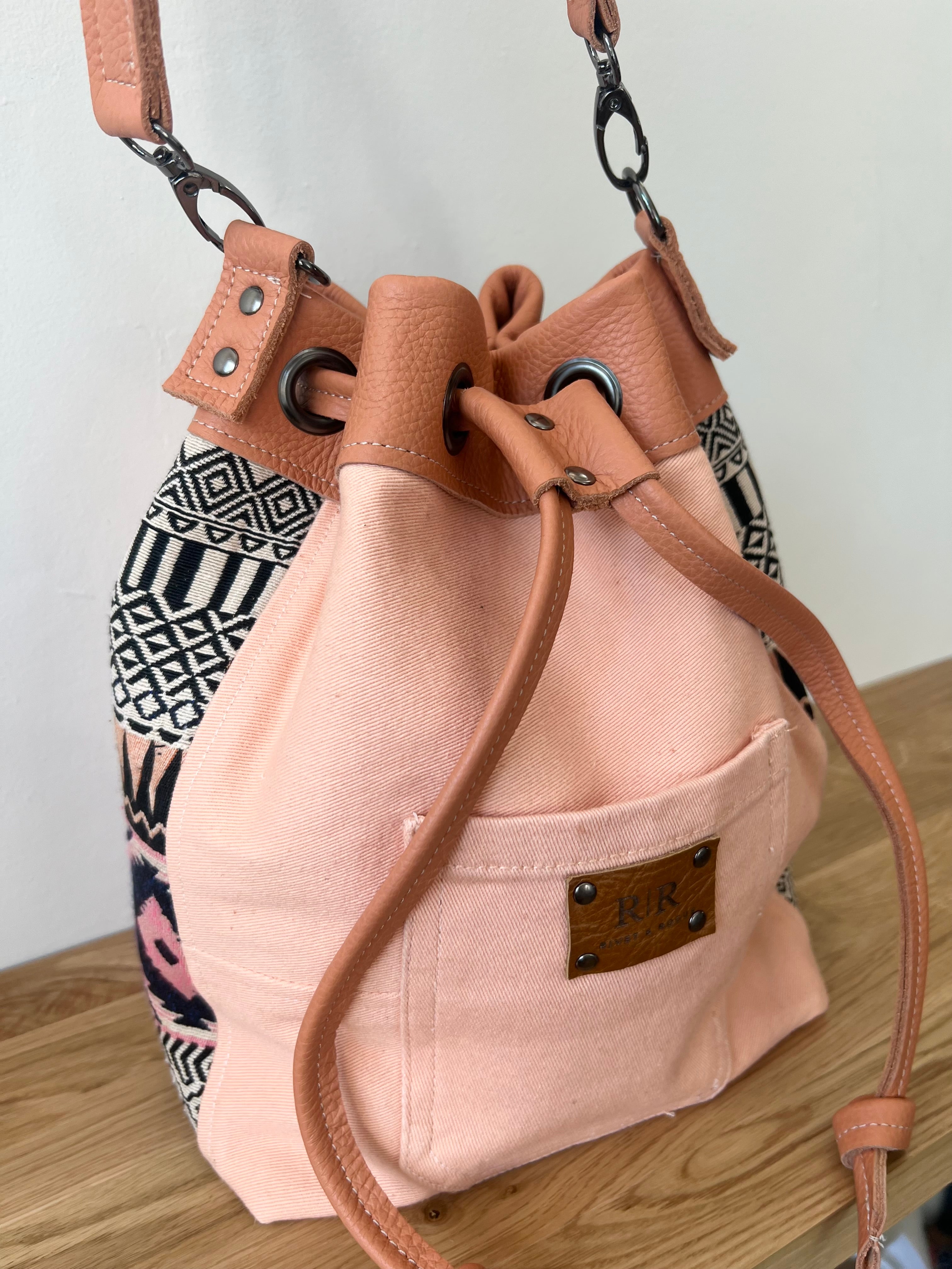 Leather & Upcycled Denim handmade Bucket Bag