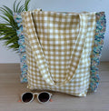 Liberty Michelle Green Ruffle Tote Bag – Gingham & Floral | Honey Stitch Co. Collection | Handmade Tote