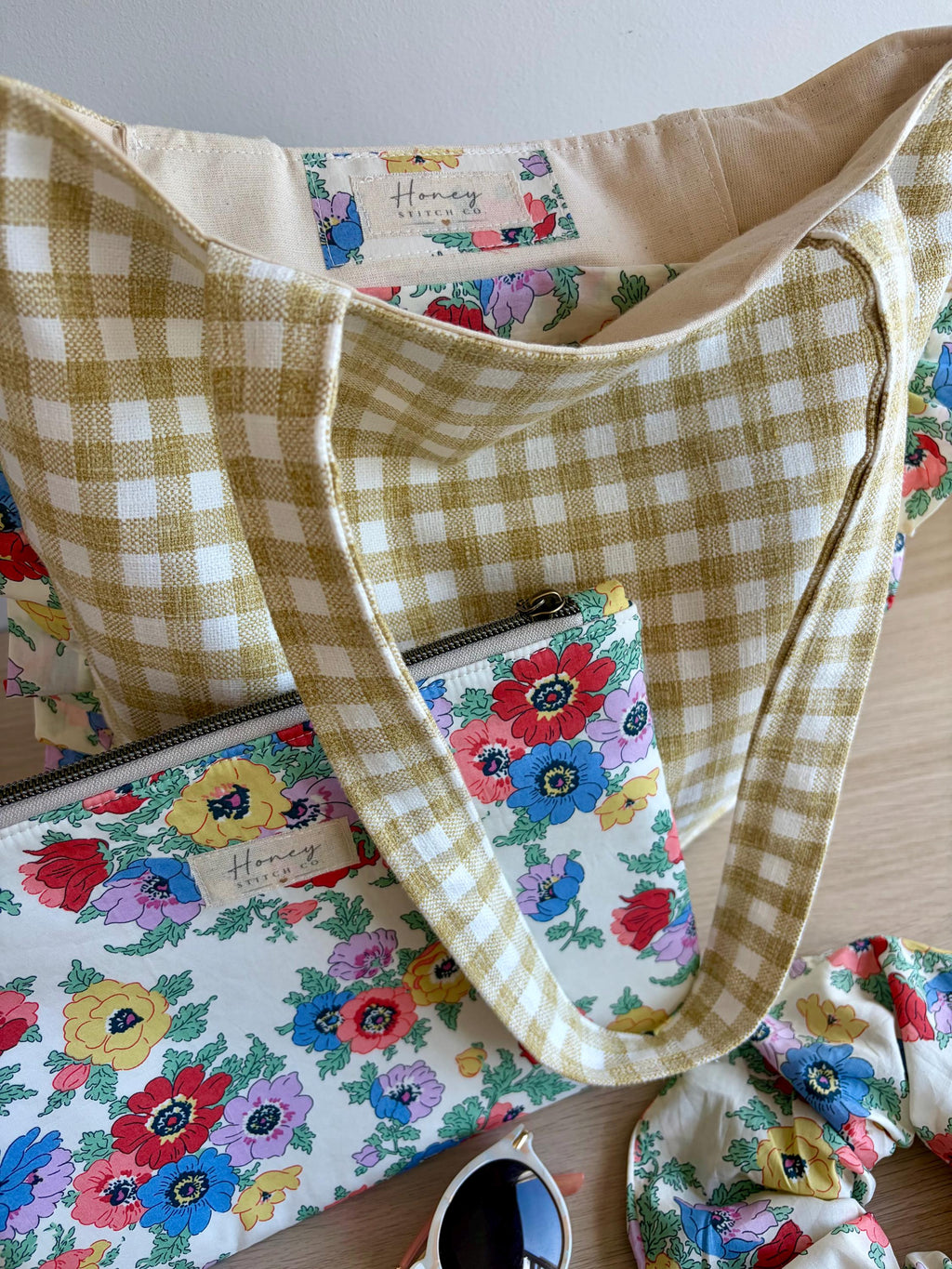 Liberty Madeline Rainbow Tote Bag | Handmade Floral Tote with Matching Pouch & Scrunchie | Everyday Shoulder Bag | Gift for Her