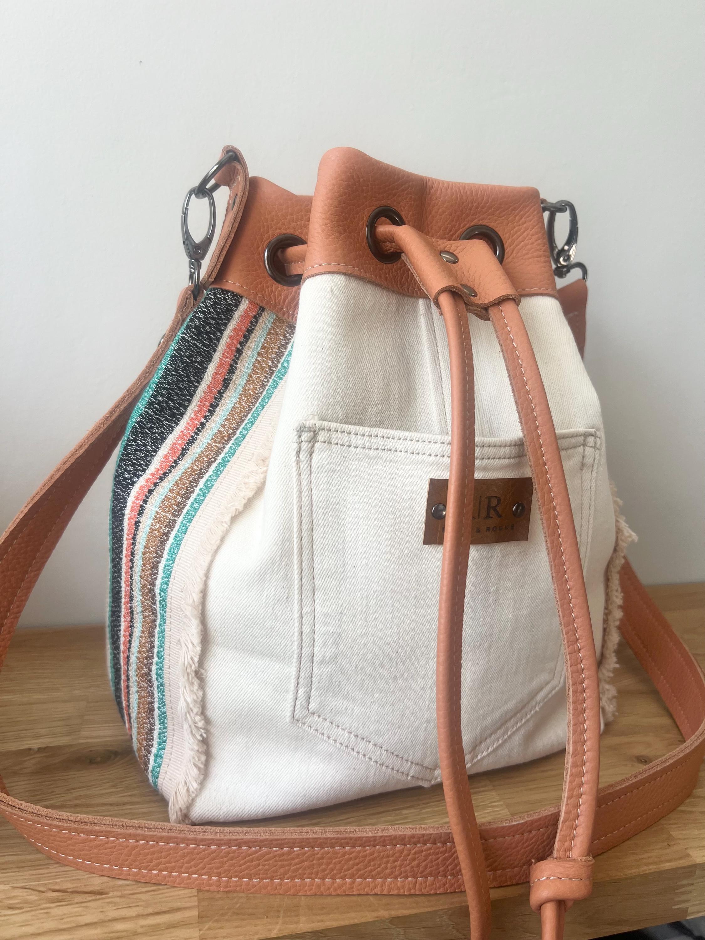 Handcrafted Leather & Denim Handbag Bucket Bag