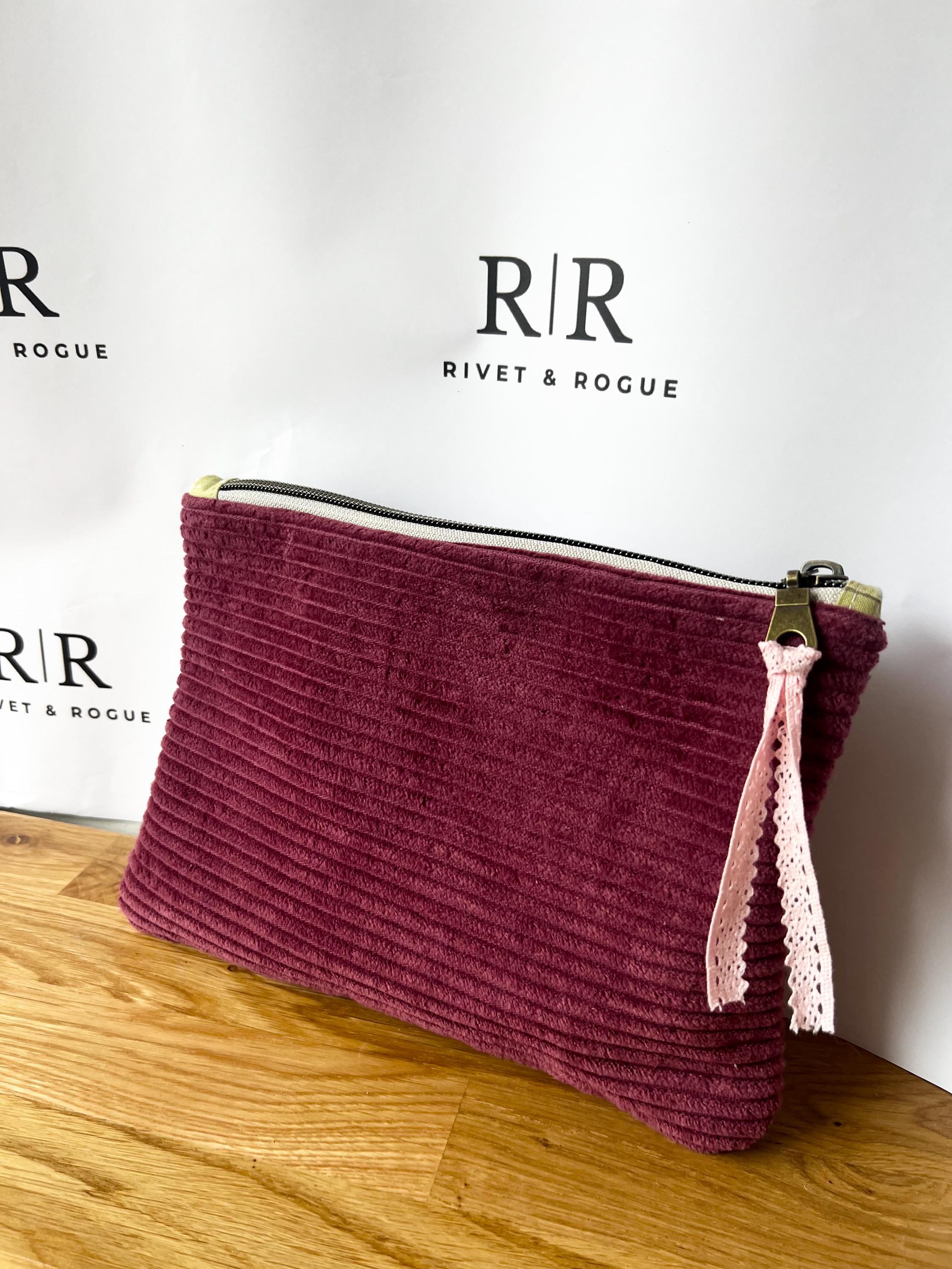 Maroon jumbo cord make-up bag with contrasting Tilda lining.
