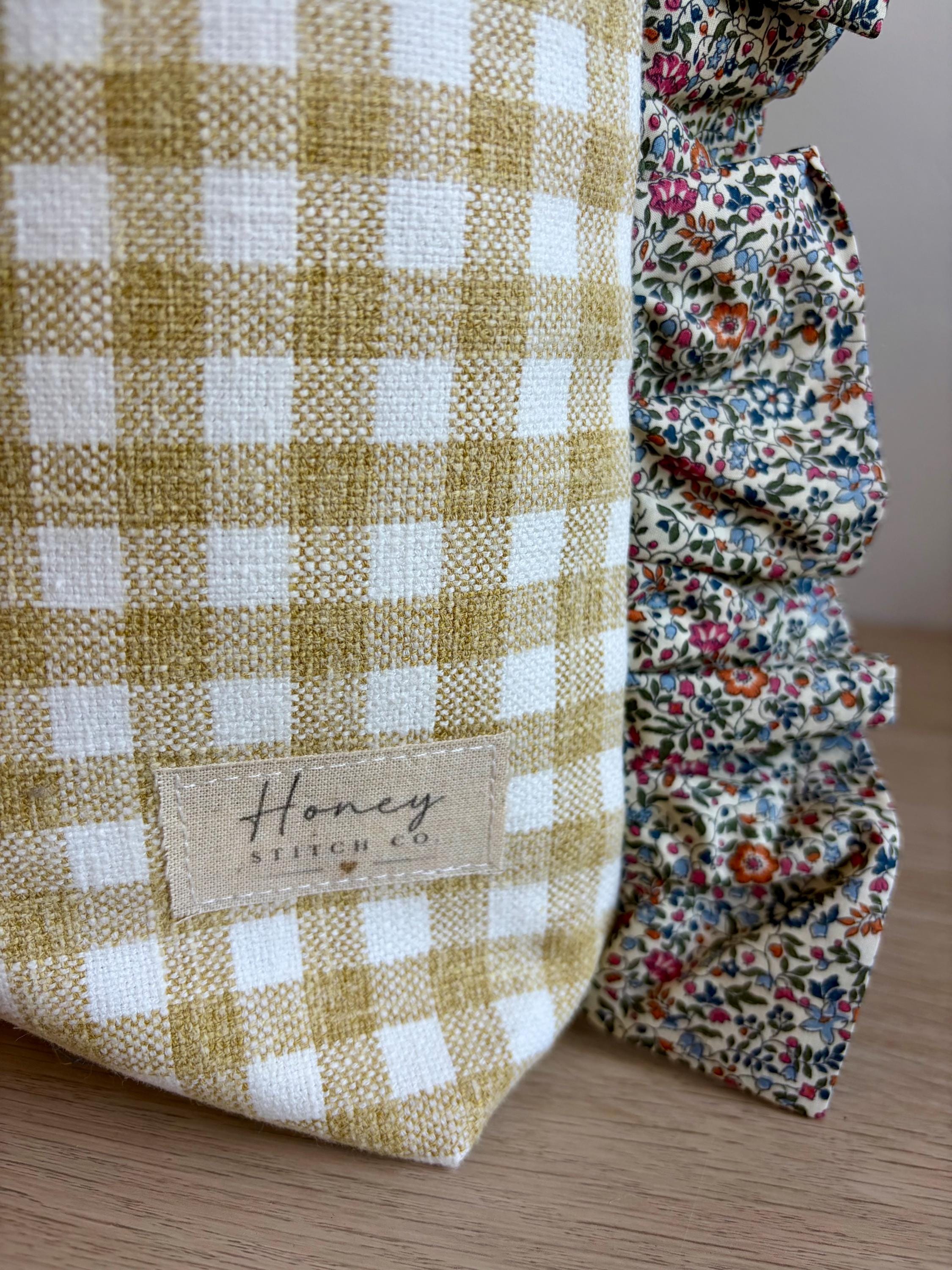 Liberty Katy and Millie Ruffle Tote Bag – Gingham and Floral | Honey Stitch Co. Collection | Handmade Tote